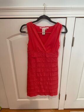 Max Studio Bright Pinkish/red Sleeveless V-Neck Tiered Mini Dress